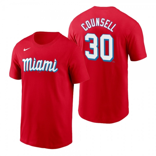 Miami Marlins Craig Counsell Red 2021 City Connect Wordmark T-Shirt