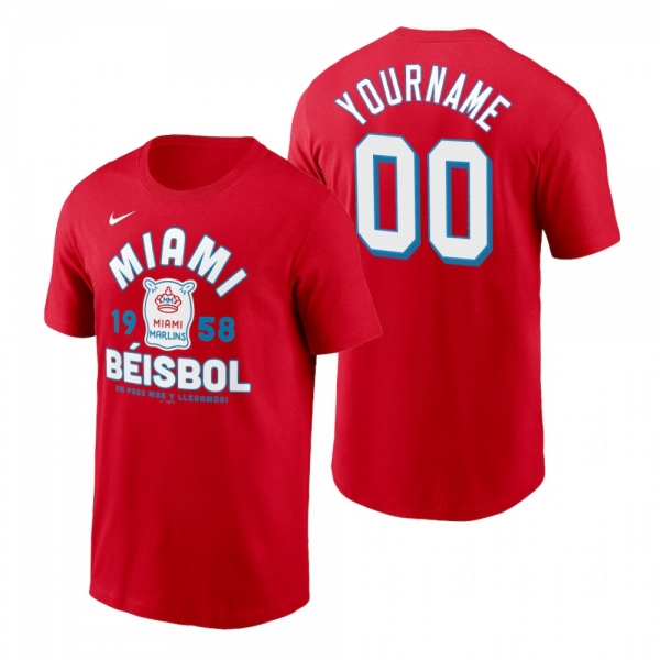 Miami Marlins Custom Red 2021 City Connect Graphic Nike T-Shirt