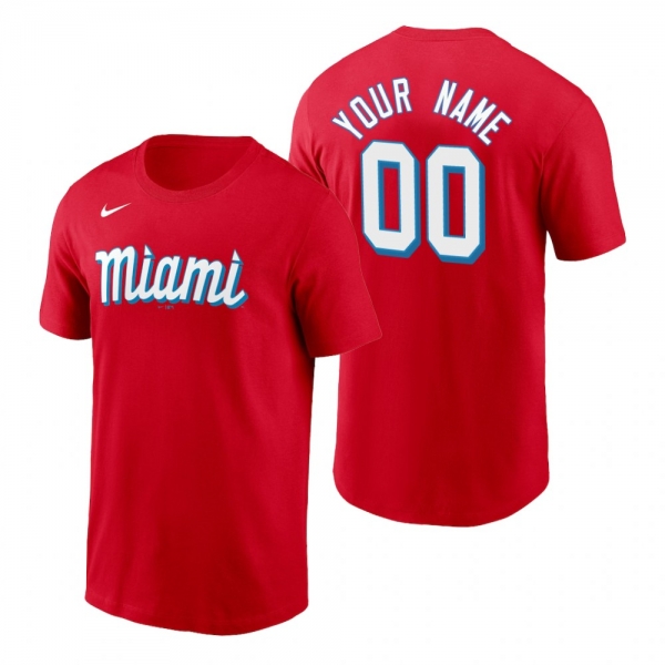 Miami Marlins Custom Red 2021 City Connect Wordmark T-Shirt