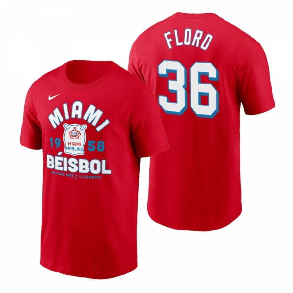 Miami Marlins Dylan Floro Red 2021 City Connect Graphic Nike T-Shirt