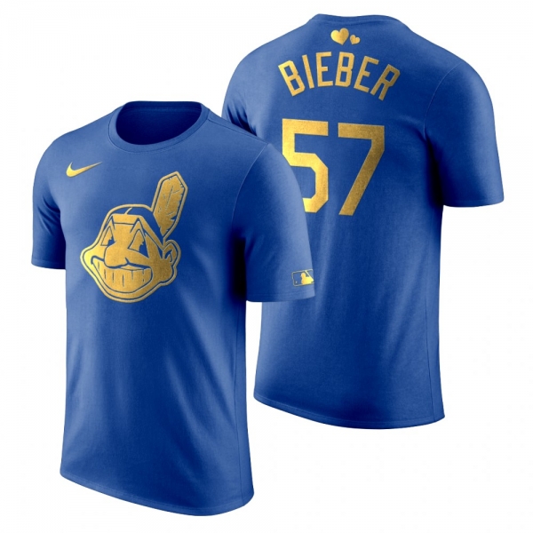 Men's 2020 Father's Day Cleveland Indians Shane Bieber Blue T-Shirt