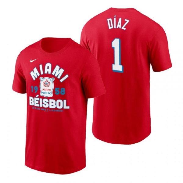 Miami Marlins Isan Diaz Red 2021 City Connect Graphic Nike T-Shirt