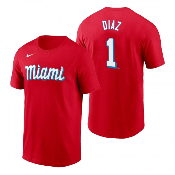 Miami Marlins Isan Diaz Red 2021 City Connect Wordmark T-Shirt