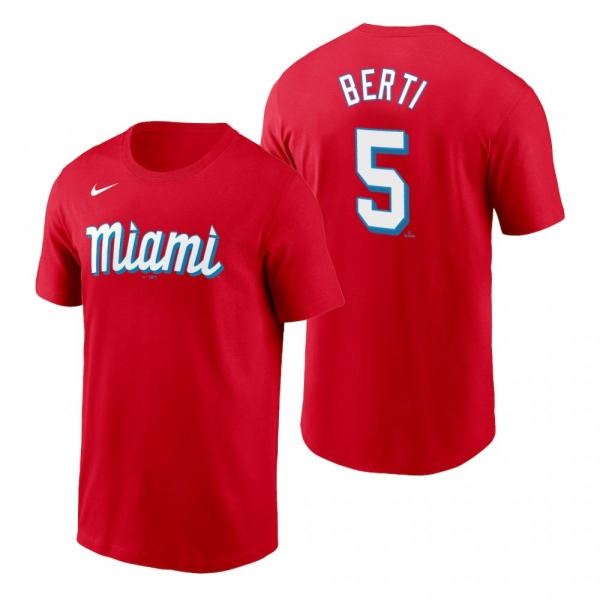 Miami Marlins Jon Berti Red 2021 City Connect Wordmark T-Shirt