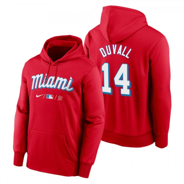 Miami Marlins Adam Duvall Red 2021 City Connect Therma Hoodie