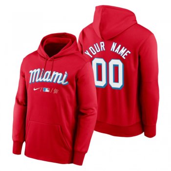 Miami Marlins Custom Red 2021 City Connect Therma Hoodie