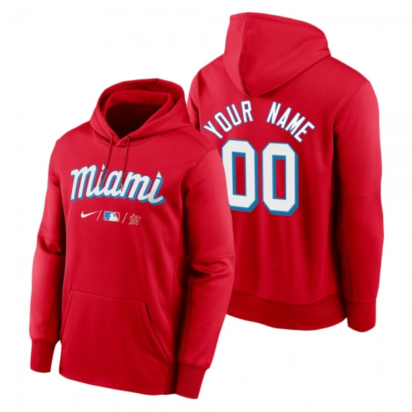 Miami Marlins Custom Red 2021 City Connect Therma Hoodie