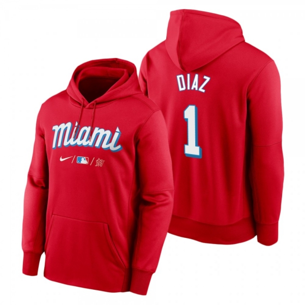 Miami Marlins Isan Diaz Red 2021 City Connect Therma Hoodie