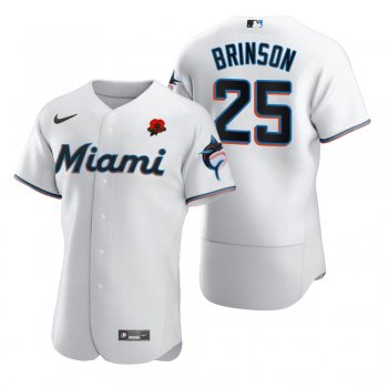 Miami Marlins Lewis Brinson White 2021 Memorial Day Authentic Jersey