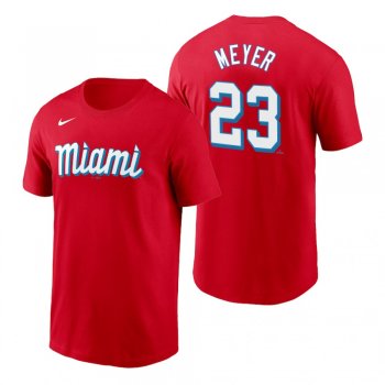 Miami Marlins Max Meyer Red 2021 City Connect Wordmark T-Shirt