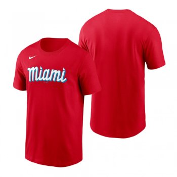 Men's Miami Marlins Red Wordmark T-Shirt 2021 City Connect