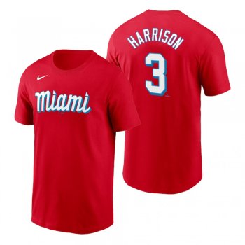 Miami Marlins Monte Harrison Red 2021 City Connect Wordmark T-Shirt