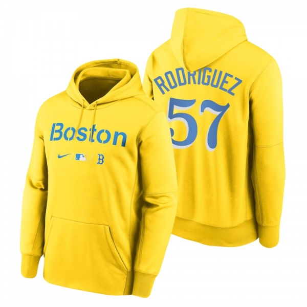 Boston Red Sox Eduardo Rodriguez Gold 2021 City Connect Baseball Therma Pullover Hoodie