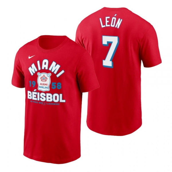 Miami Marlins Sandy Leon Red 2021 City Connect Graphic Nike T-Shirt