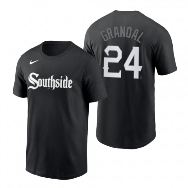 Chicago White Sox Yasmani Grandal Black 2021 City Connect Wordmark T-Shirt