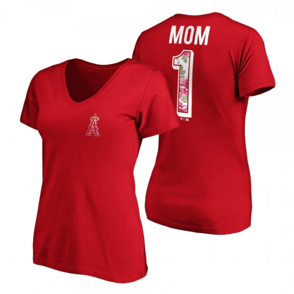 Women's Los Angeles Angels Red V-Neck T-Shirt 2021 Mother's Day