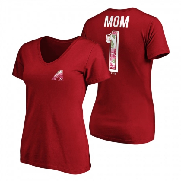 Women's Arizona Diamondbacks Cardinal V-Neck T-Shirt 2021 Mother's Day