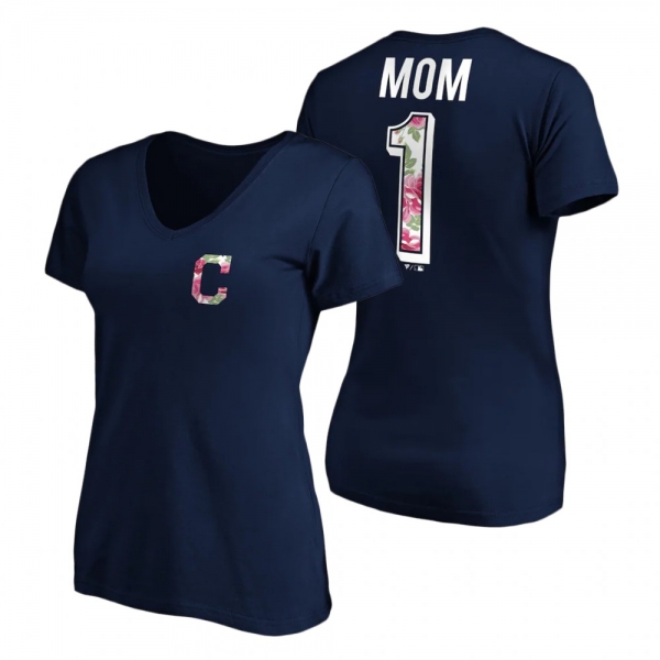 Women's Cleveland Indians Navy V-Neck T-Shirt 2021 Mother's Day