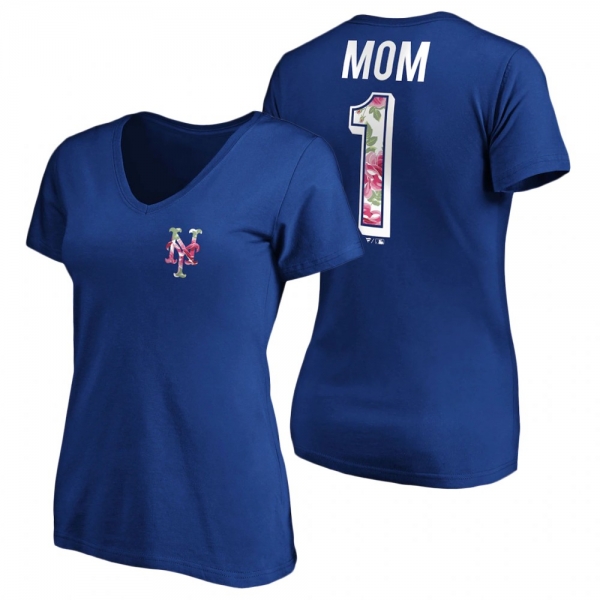 Women's New York Mets Royal V-Neck T-Shirt 2021 Mother's Day