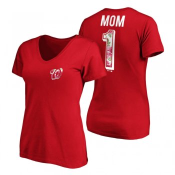 Women's Washington Nationals Red V-Neck T-Shirt 2021 Mother's Day