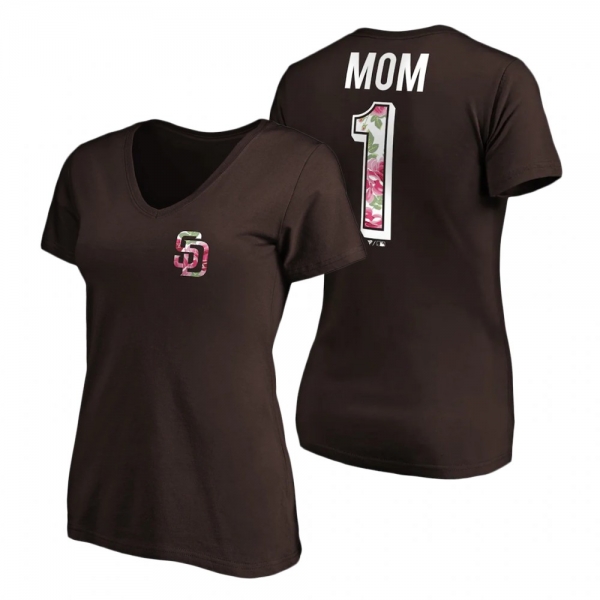 Women's San Diego Padres Brown V-Neck T-Shirt 2021 Mother's Day