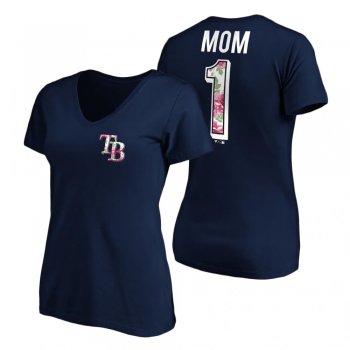 Women's Tampa Bay Rays Navy V-Neck T-Shirt 2021 Mother's Day