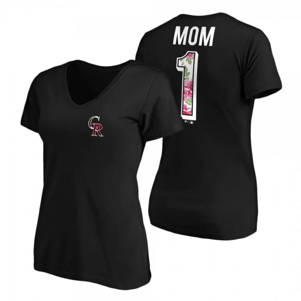 Women's Colorado Rockies Black V-Neck T-Shirt 2021 Mother's Day