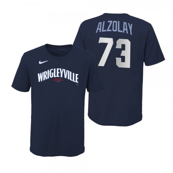 Youth Chicago Cubs Adbert Alzolay Navy Wordmark T-Shirt 2021 City Connect