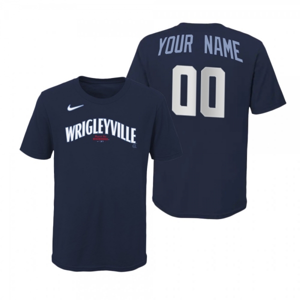 Youth Chicago Cubs Custom Navy Wordmark T-Shirt 2021 City Connect