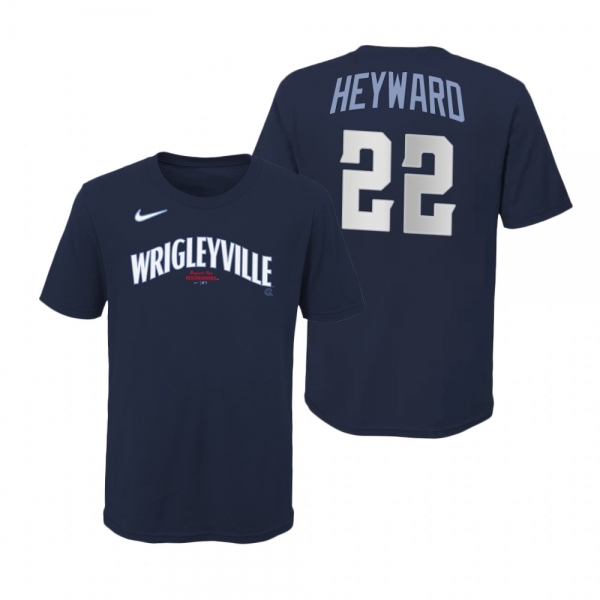 Youth Chicago Cubs Jason Heyward Navy Wordmark T-Shirt 2021 City Connect