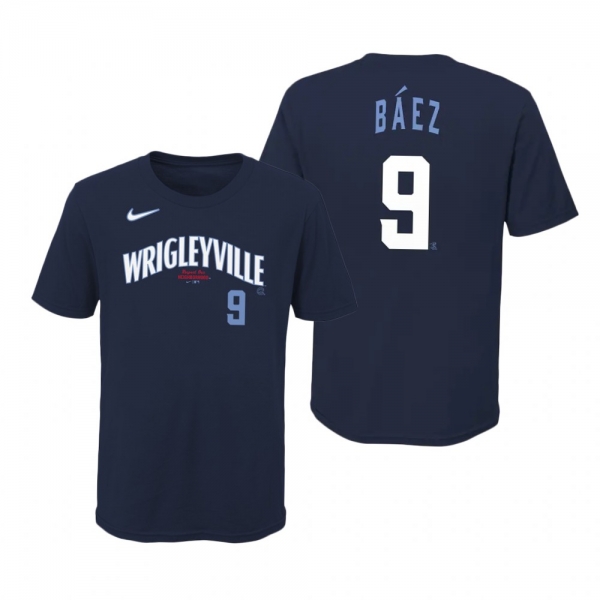 Youth Chicago Cubs Javier Baez Navy T-Shirt 2021 City Connect