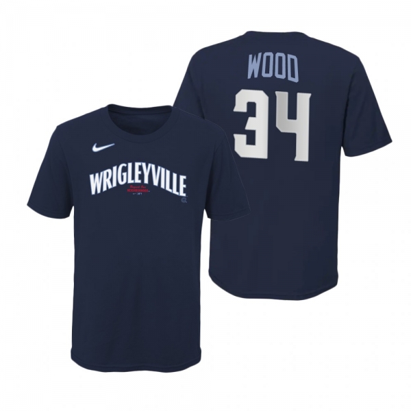 Youth Chicago Cubs Kerry Wood Navy Wordmark T-Shirt 2021 City Connect