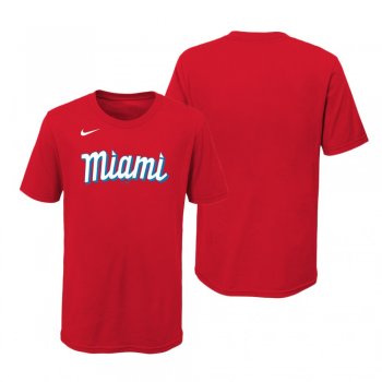 Youth Miami Marlins Red Wordmark T-Shirt 2021 City Connect