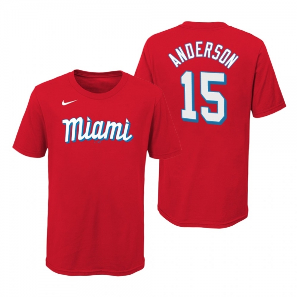 Youth Miami Marlins Brian Anderson Red Wordmark T-Shirt 2021 City Connect