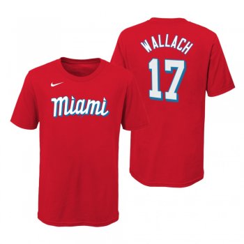 Youth Miami Marlins Chad Wallach Red Wordmark T-Shirt 2021 City Connect