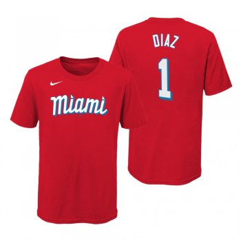 Youth Miami Marlins Isan Diaz Red Wordmark T-Shirt 2021 City Connect