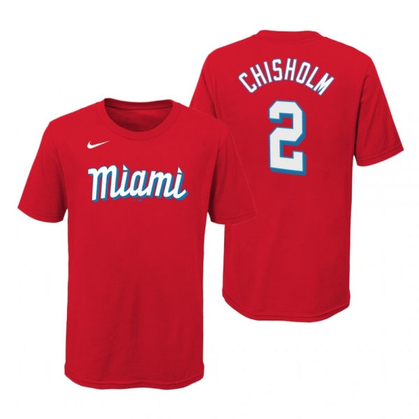 Youth Miami Marlins Jazz Chisholm Red Wordmark T-Shirt 2021 City Connect