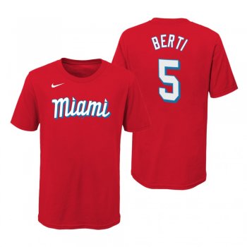 Youth Miami Marlins Jon Berti Red Wordmark T-Shirt 2021 City Connect