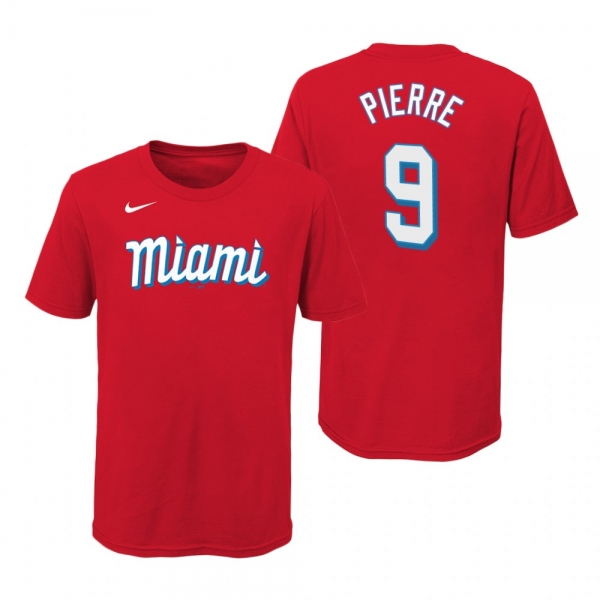 Youth Miami Marlins Juan Pierre Red Wordmark T-Shirt 2021 City Connect