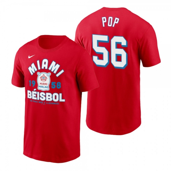 Miami Marlins Zach Pop Red 2021 City Connect Graphic Nike T-Shirt