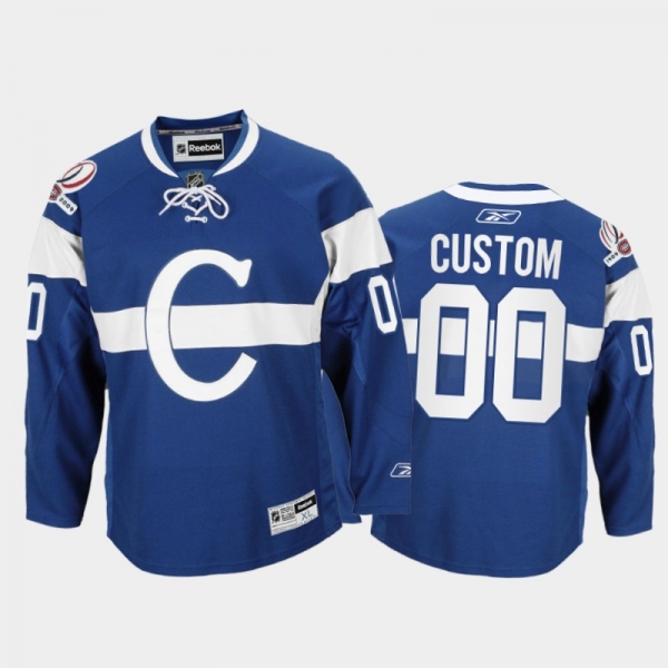 Men Montreal Canadiens Custom #00 Throwback 100th Anniversary Celebration Blue Jersey