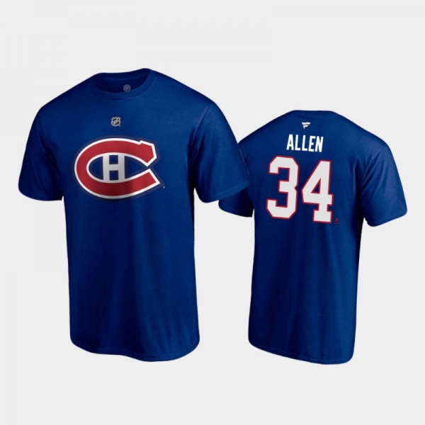 Men's Montreal Canadiens Jake Allen #34 Authentic Stack 2021 Special Edition Blue T-Shirt