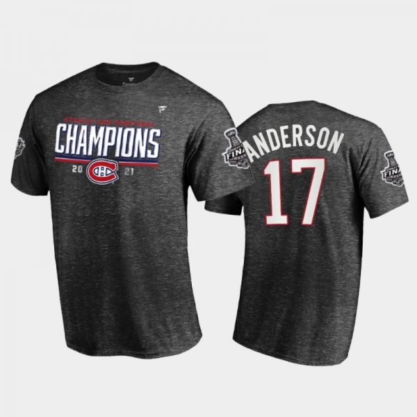 Men Montreal Canadiens Josh Anderson #17 2021 Stanley Cup Semifinal Champions Charcoal T-Shirt