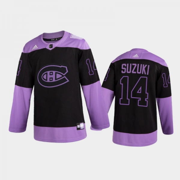 Men Montreal Canadiens Nick Suzuki #14 2021 Hockey Fights Cancer Night Purple Jersey