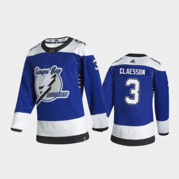 Men's Tampa Bay Lightning Fredrik Claesson #3 Reverse Retro 2021 Blue Authentic Jersey