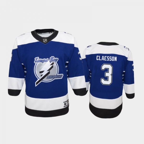 Youth Tampa Bay Lightning Fredrik Claesson #3 Reverse Retro 2021 Blue Jersey