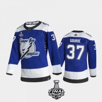 Men's Tampa Bay Lightning Yanni Gourde Reverse Retro Blue 2021 Stanley Cup Jersey