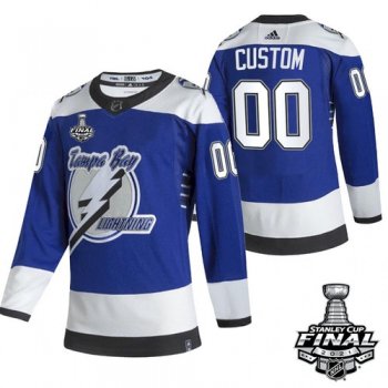 Custom Men's Tampa Bay Lightning Reverse Retro Blue 2021 Stanley Cup Jersey