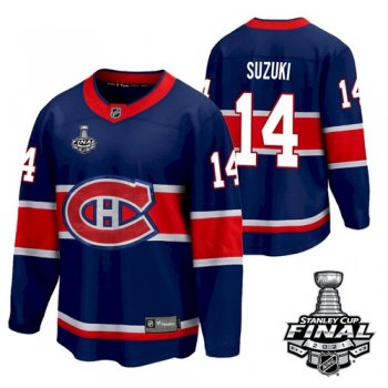 Men's Montreal Canadiens Nick Suzuki Reverse Retro Blue 2021 Stanley Cup Jersey