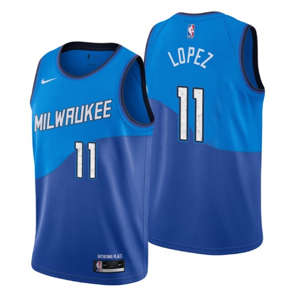 2020-21 Milwaukee Bucks Swingman Jersey Brook Lopez No. 11 City Edition Blue